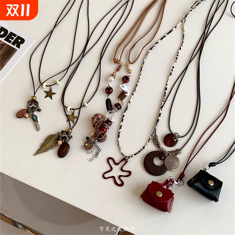 新中式复古民族风长款吊坠女小众百搭叠戴韩系时尚潮流配饰项链