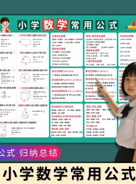小学1一6年级数学公式表大全挂图三四五年级知识汇总墙贴单位换算