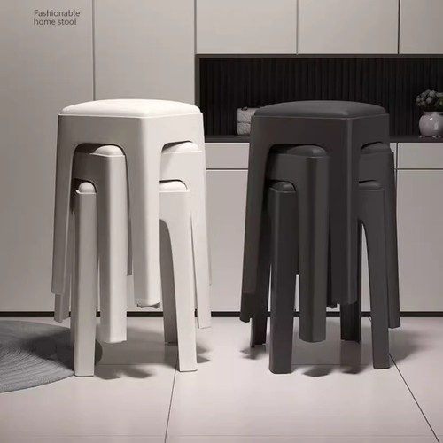 塑料凳子家用加厚可叠放软包方凳现代简约客厅餐桌高板凳轻奢椅子