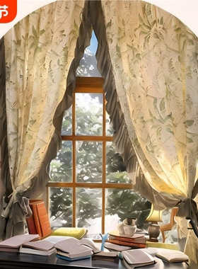 美式田园绿色荷叶边半帘法式洛可可复古门帘客厅阳台儿童清新窗帘