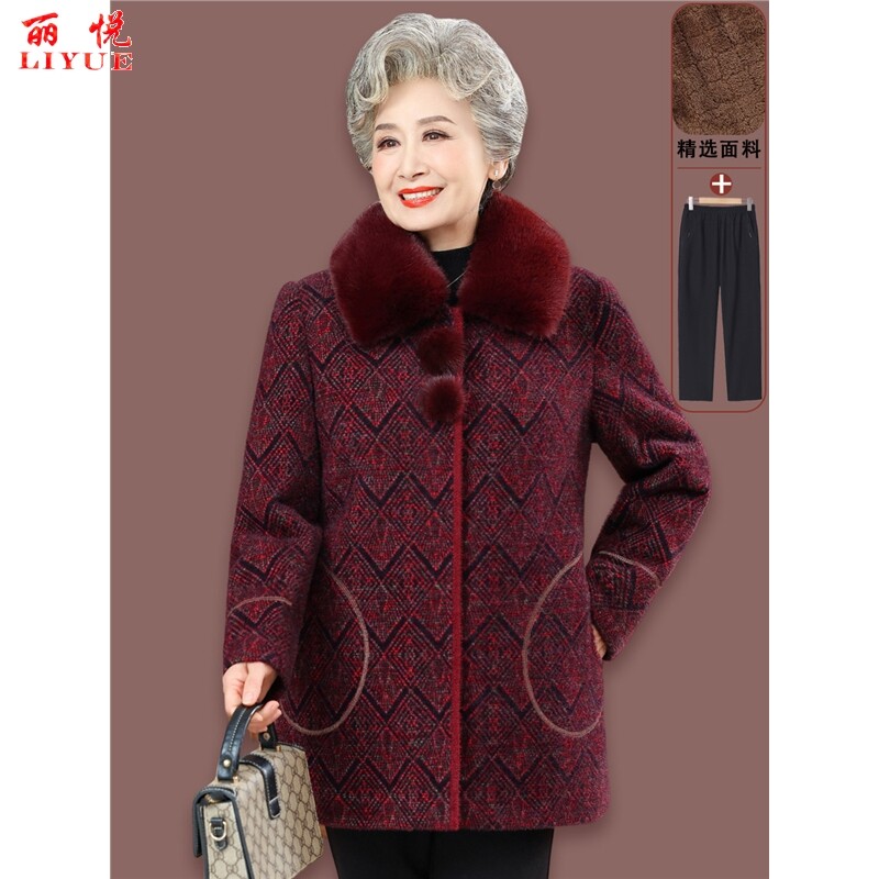 冬装棉服外套加厚中老年人女妈妈棉衣老人冬季棉袄羊羔绒加绒大衣