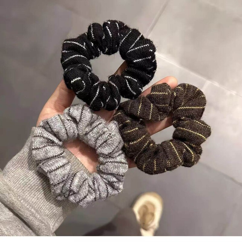 复古新款色黑色条纹大肠发圈时尚百搭高颜值扎马尾丸子头发饰