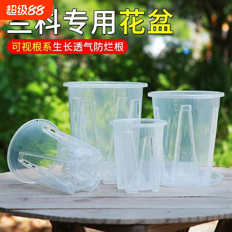 蝴蝶兰专用花盆兰花水苔透明控根生根盆塑料镂空防烂家用田园阳台