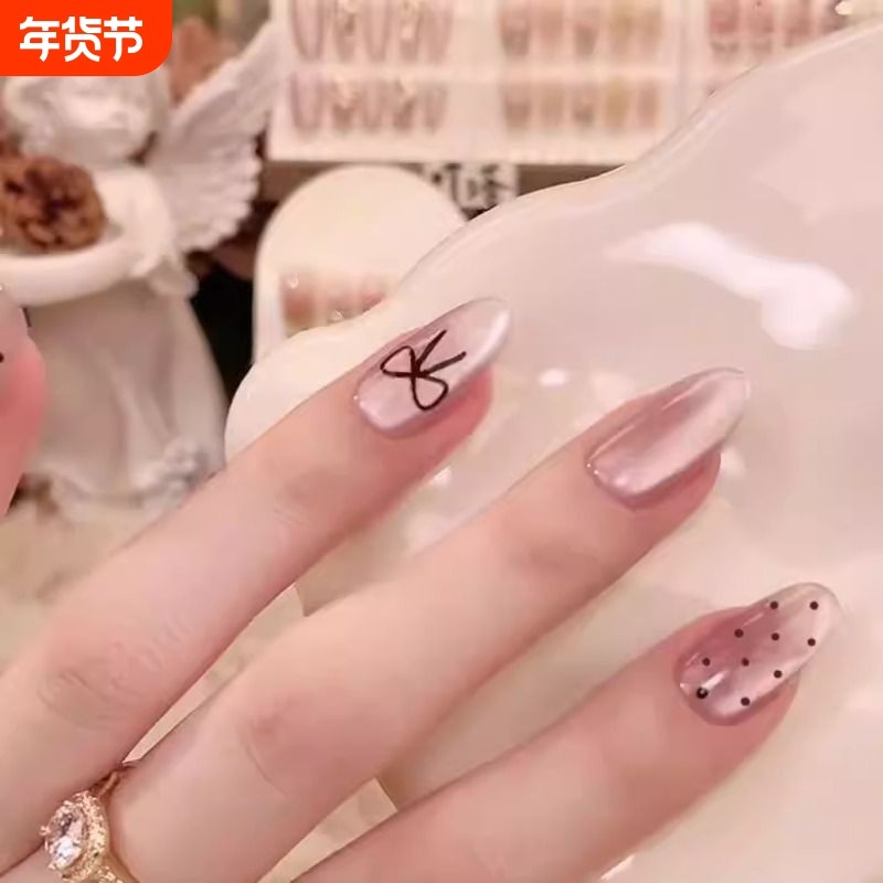 赫本猫眼波点穿戴甲蝴蝶结美甲片ins风手工显白假指甲贴2026新款,彩妆/香水/美妆工具,穿戴甲/甲片,淘宝优惠券,粉丝福利购,淘宝优惠卷