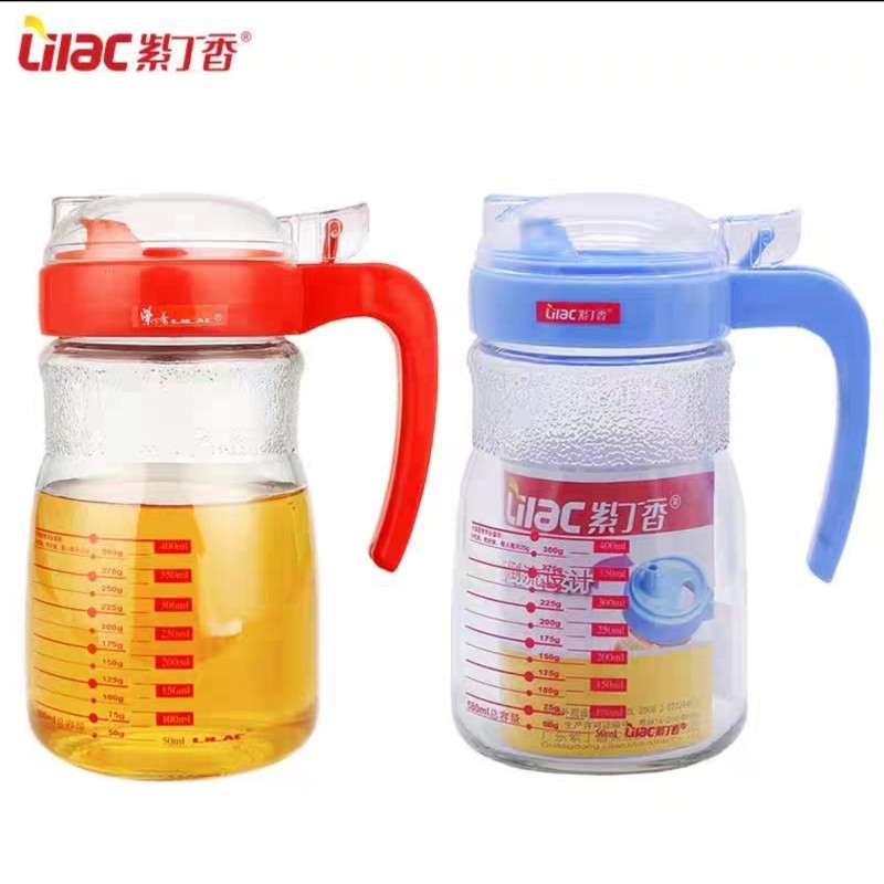 紫丁香新品自翻盖防漏油壶玻璃酱油瓶厨房调味有刻度控油壶不挂油