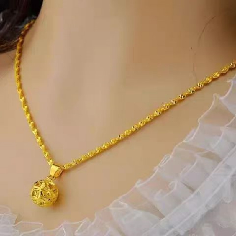 爆款纯黄金色项链女款气质转运珠吊坠沙金情侣闺蜜项链送爱人