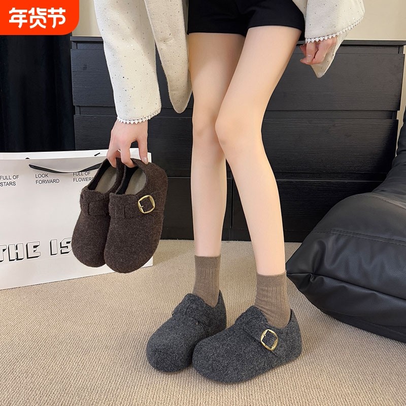厚底增高灰色加绒勃肯鞋女2025秋冬新款毛呢鞋保暖博肯棉鞋毛绒,女鞋,勃肯鞋/软木鞋,淘宝优惠券,粉丝福利购,淘宝优惠卷