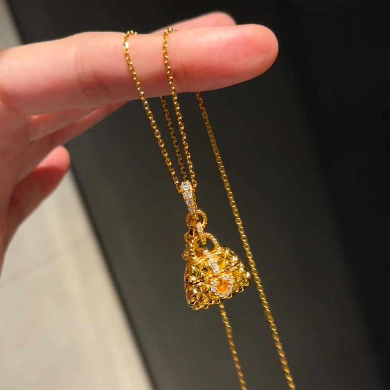 925法式轻奢复古高级爱心镶钻包包吊坠项链新中式个性时尚锁骨链