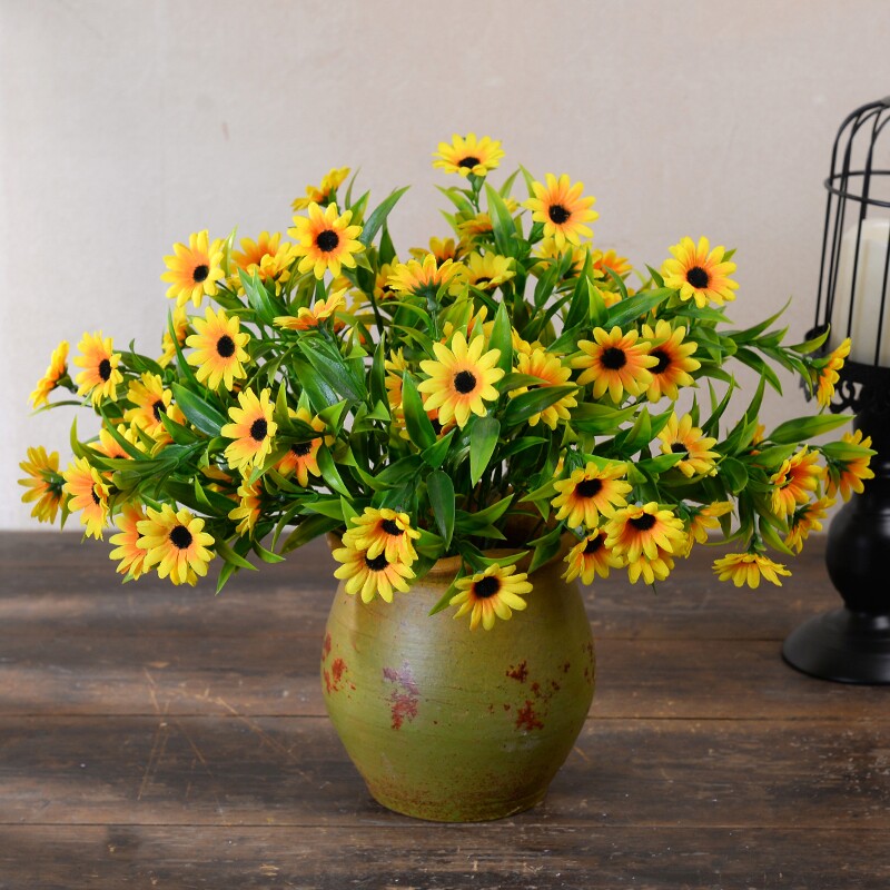 仿真花15头装饰把束假花批发客厅高级逼真向日葵花艺小雏菊桌面