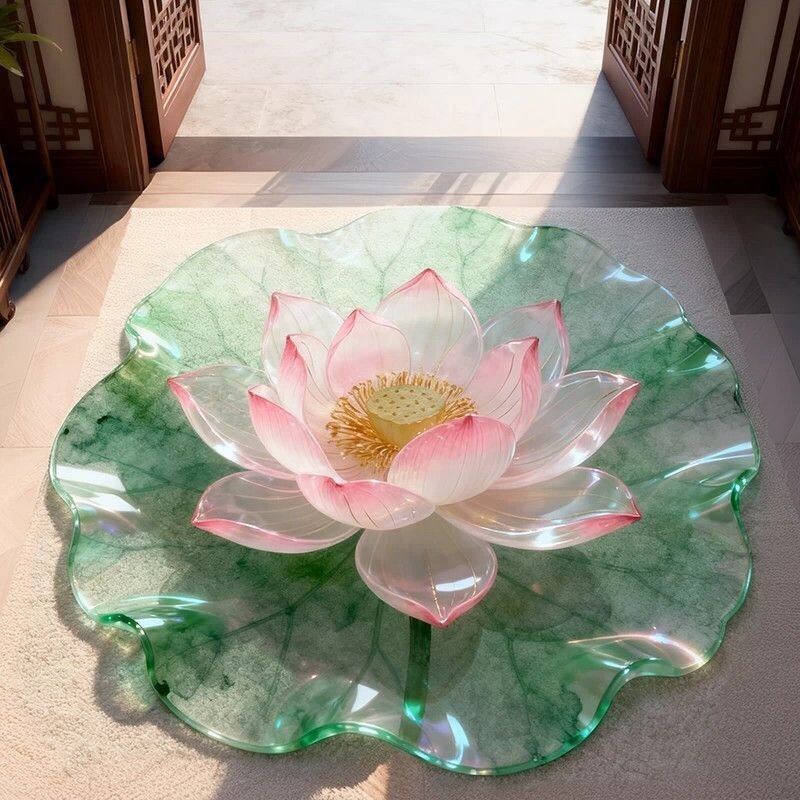 新款3D花朵硅藻泥卫生间门口吸水防滑地垫浴室荷花入户门口脚垫