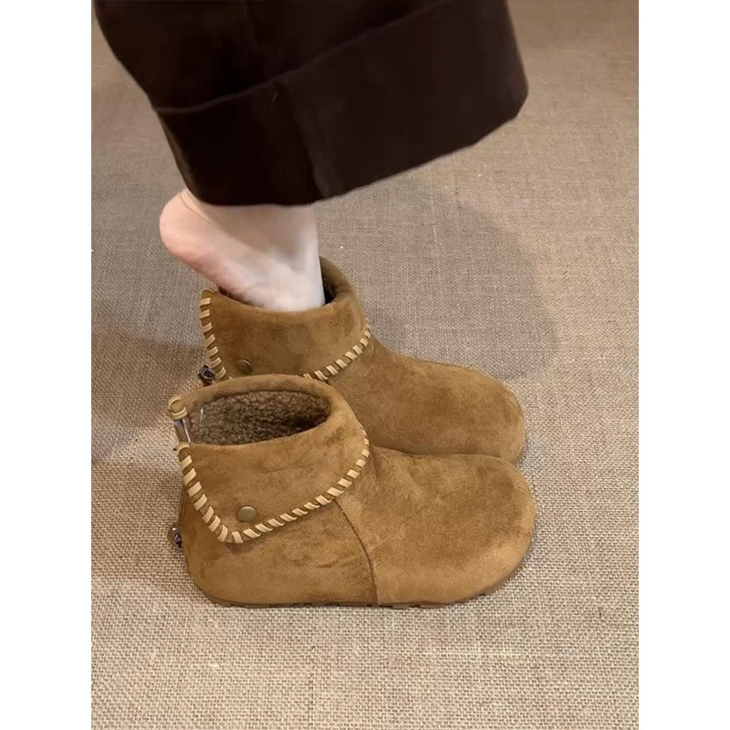 内增高厚底雪地靴女2025冬季新款皮毛一体短靴加绒保暖勃肯棉鞋子