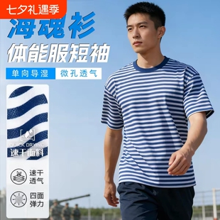 海魂衫套装男款夏季短袖体能训练服裤子圆领纯棉t恤短裤K速干条纹