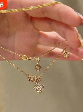 925法式轻奢复古路路通四叶草项链时尚百搭小众宫廷风女颈部配饰