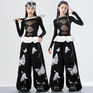 爵士舞服装 女童儿童黑色潮酷时髦jazz穿搭少儿女团表演舞蹈服套装