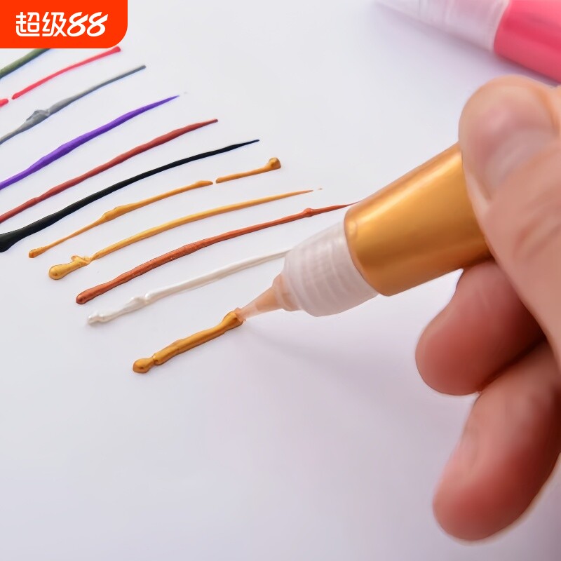 玻璃画3D立体勾线笔手绘diy金色颜料百喜图绘画描边膏金线彩绘陶瓷手机壳浮雕防水丙烯珠光图片