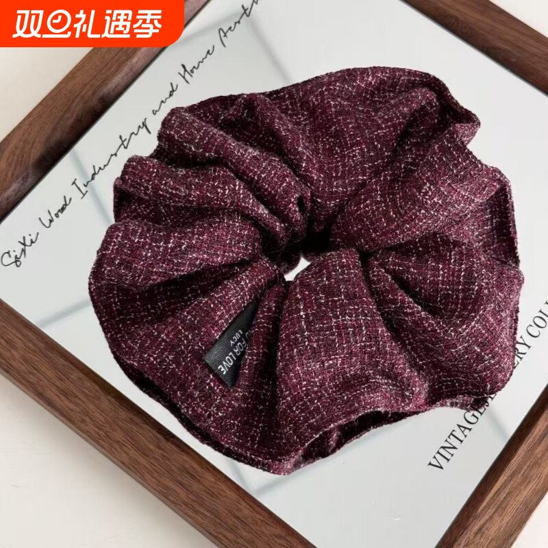 新款复古毛呢针织大肠发圈气质优雅简约百搭马尾高弹力皮筋发饰