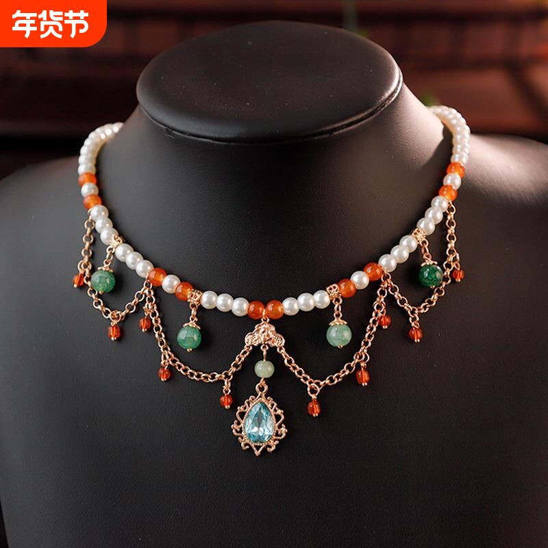 唐风百搭气质典雅项链软璎珞汉服配饰珍珠项链复古宫廷手工文艺