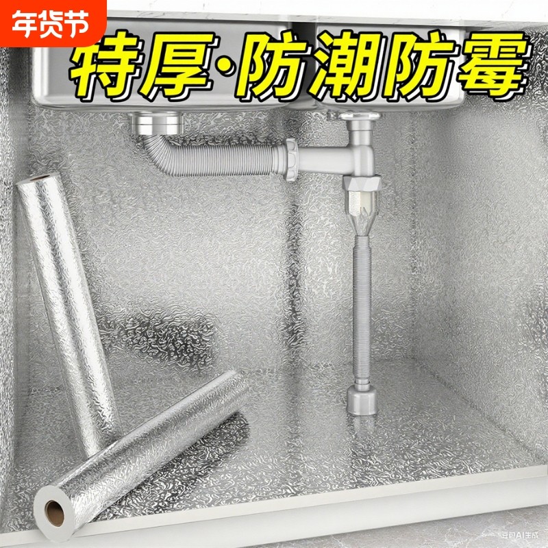 厨房防水锡箔纸橱柜防油防潮贴纸加厚保护膜柜子自粘铝箔纸灶台
