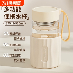 高颜值玻璃杯单层加厚水杯2026新款女生茶杯便携外出喝水杯防烫