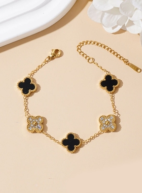 高级感小众轻奢新款女手链四叶草气质百搭女满钻手链生日礼物手饰