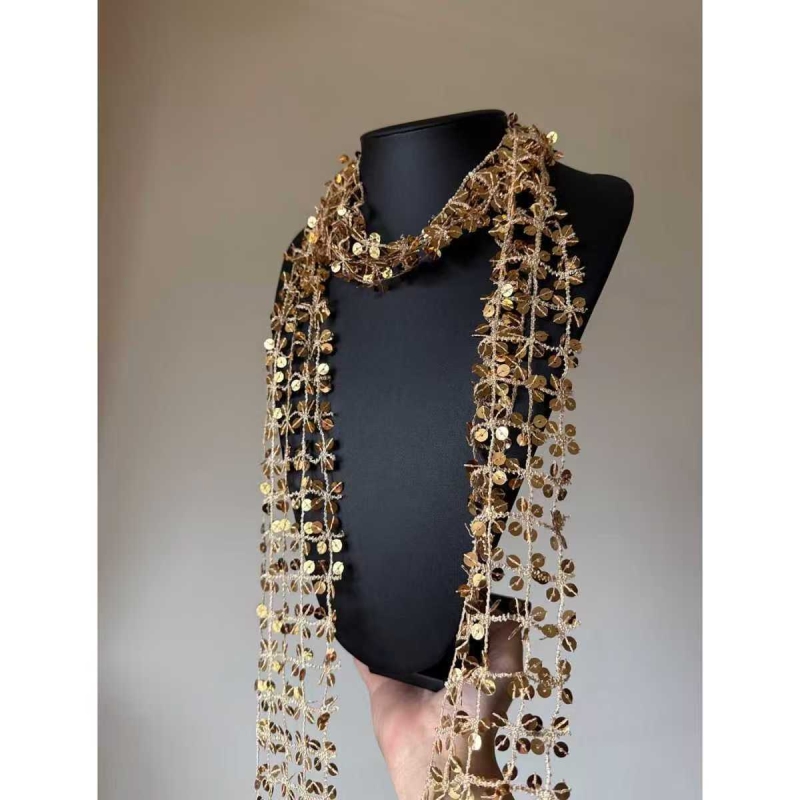 超吸睛~金色亮片编织镂空围巾项链氛围感时髦穿搭甜酷辣妹配饰~