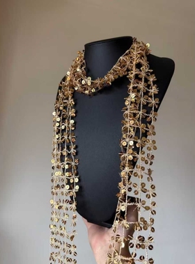 超吸睛~金色亮片编织镂空围巾项链氛围感时髦穿搭甜酷辣妹配饰~
