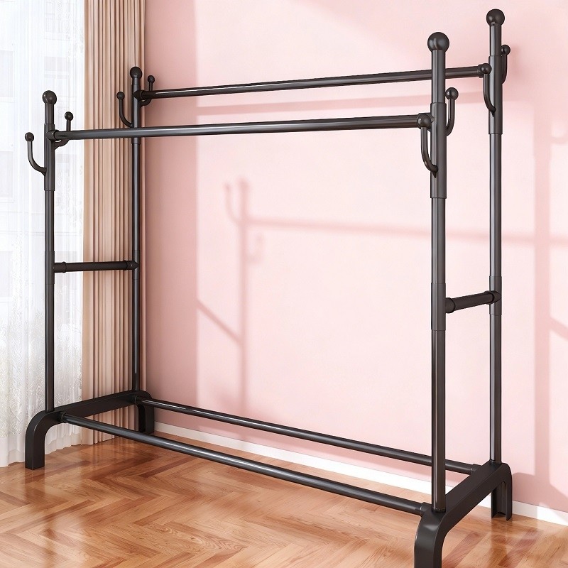 简易晾衣架落地卧室家用室内挂衣架可移动衣帽架衣服收纳架子双杆