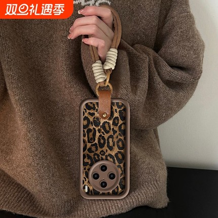 适用于vivox100手机壳秋冬新女款vivos17pro豹纹挂绳s17/16咖色小羊皮x60pro磨砂x90硅胶s12/9美拉德s15软套