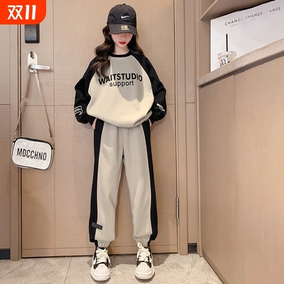 女童秋装运动套装2025新款儿童洋气时髦卫衣中大童春秋加绒两件套