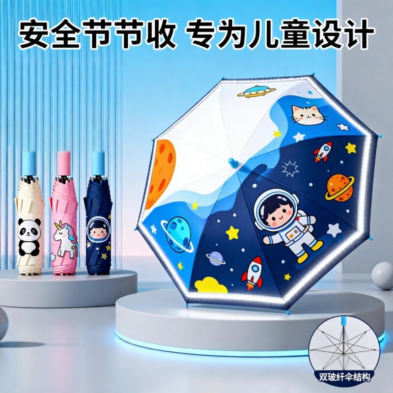 可写名字安全折叠伞儿童雨伞男孩女宝宝上学专用晴雨两用伞透明