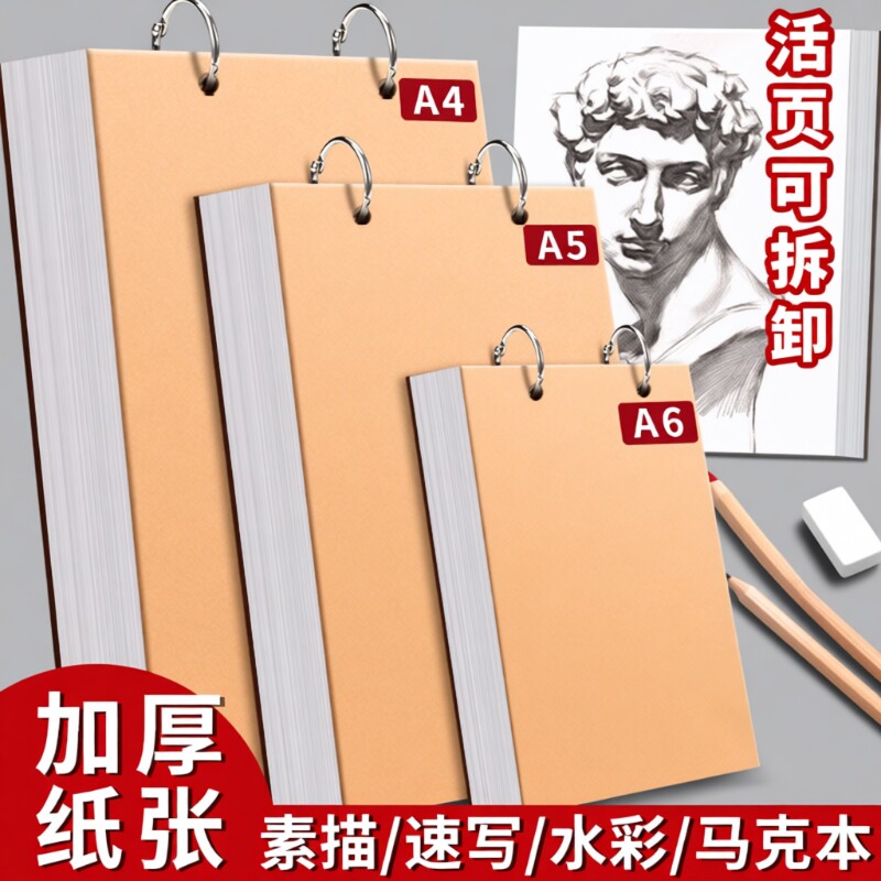 A4活页素描本画画本绘画本图画本速写本A5笔记本A5环扣式随身便携式A6空白本迷你便签本口袋本可拆卸纸张硬壳图片