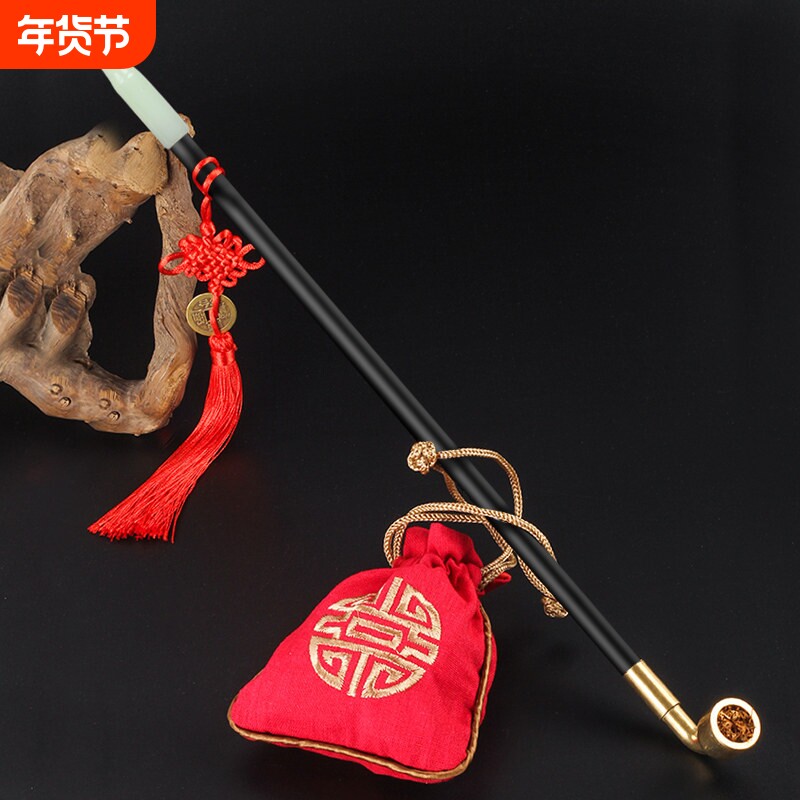 老式传统烟斗旱烟杆黄铜烟锅实木烟杆男士加长玉石烟嘴杆烟具配件