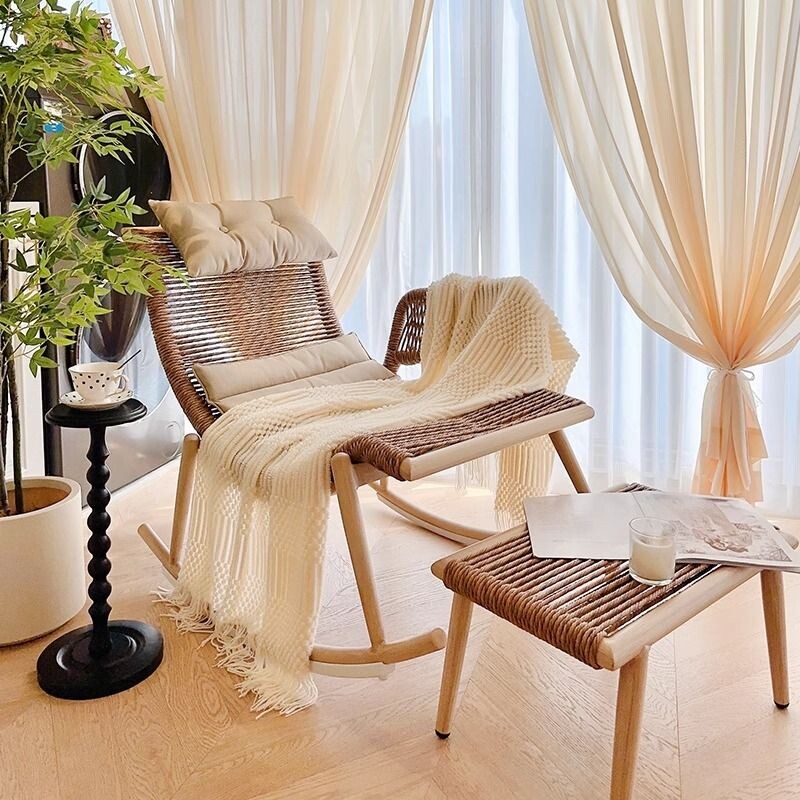 c檀花摇椅躺椅大人阳台家用休闲藤椅复古藤编懒人椅户外庭院摇摇