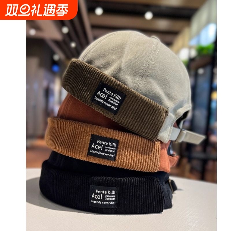 无檐瓜皮帽子女日系嘻哈雅痞地主帽新款潮牌复古时尚水手帽男秋冬