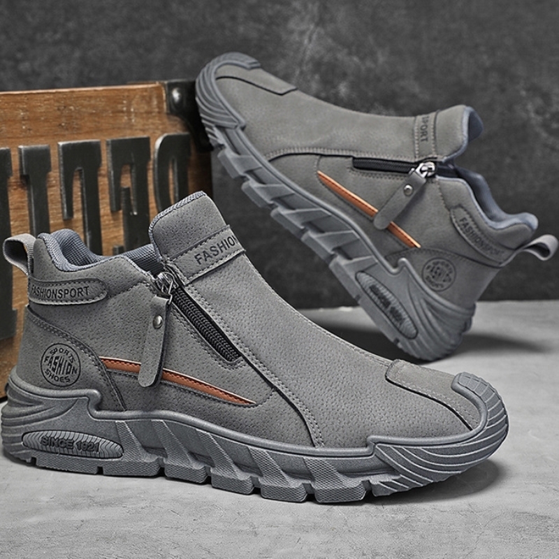 无鞋带男鞋秋冬工地干活防滑耐磨一脚蹬上班工作防水运动时尚潮鞋