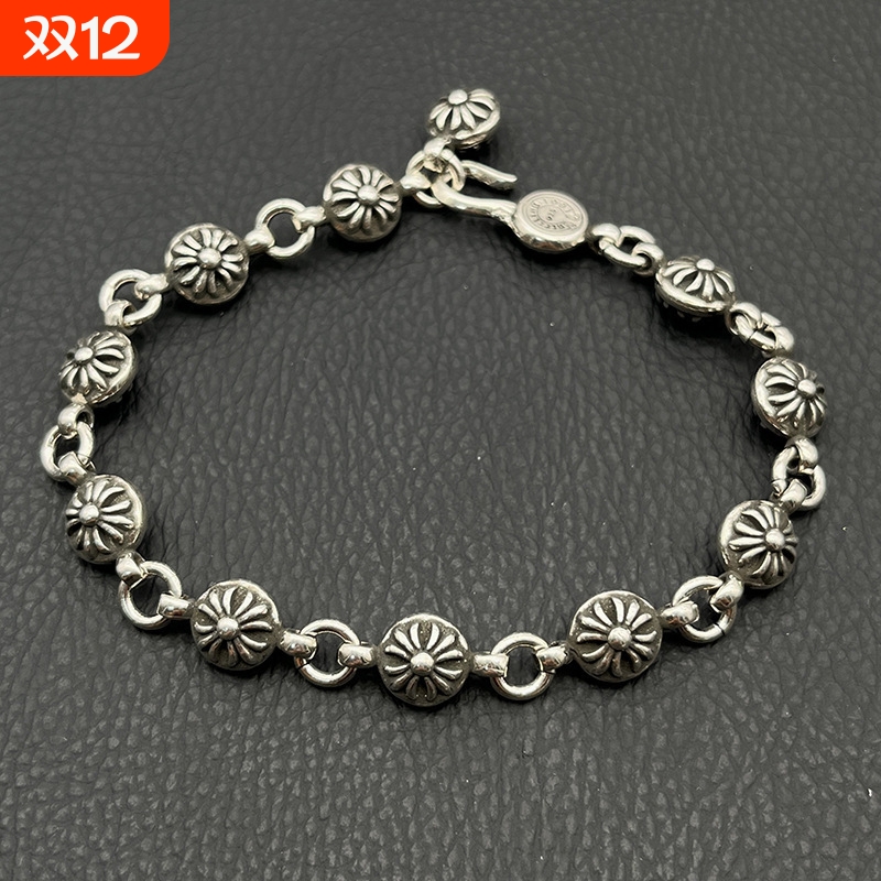 ODEK高级复古十字花球手链男女小众十字架手饰经典男士重工冷门