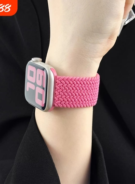 适用苹果iwatch10手表表带女款applewatch9编织S8尼龙se运动7腕带s109弹力紫色蓝色绿色金属黑色粉色彩色表盘