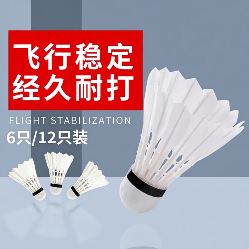 羽毛球12支装耐打鹅毛抗风羽毛球比赛训练专用稳定室外学习训练球