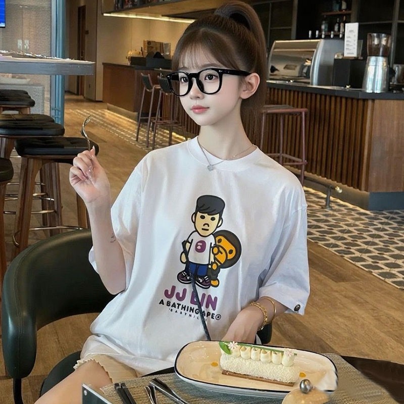 夏季BAPE儿童短袖t恤潮牌男女纯棉宽松猿人头SHARKAPE洋