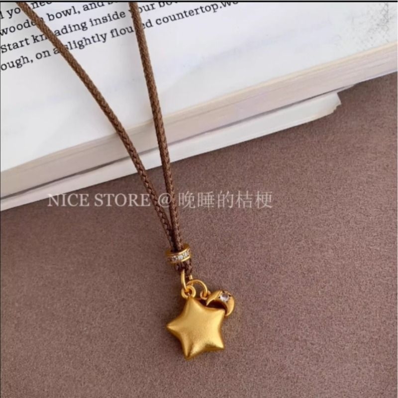 「小星星」新中式沙金星星月亮项链博主同款气质毛衣链桔梗晚睡