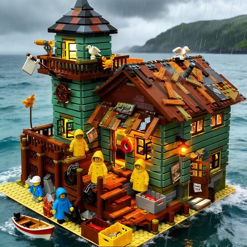 兼容乐高别墅渔夫小屋积木建筑街景房子模型高难度男女孩拼装玩具