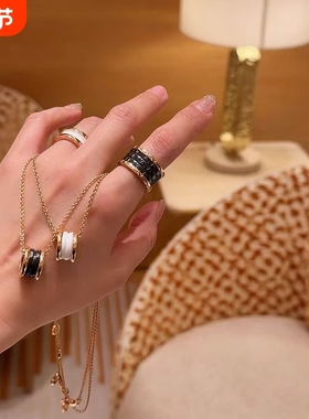 黑陶瓷小蛮腰弹簧项链男女款925银小红人慈善款情侣锁骨链不掉色