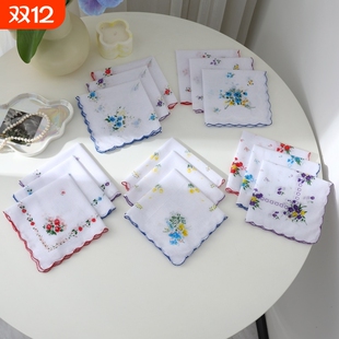 全棉印花手帕女士手帕月牙边复古吸汗清爽小手帕女士小手绢碎花