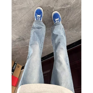 cleanfit弯刀牛仔裤男款美式高街直筒窄版修身微喇裤子白色休闲