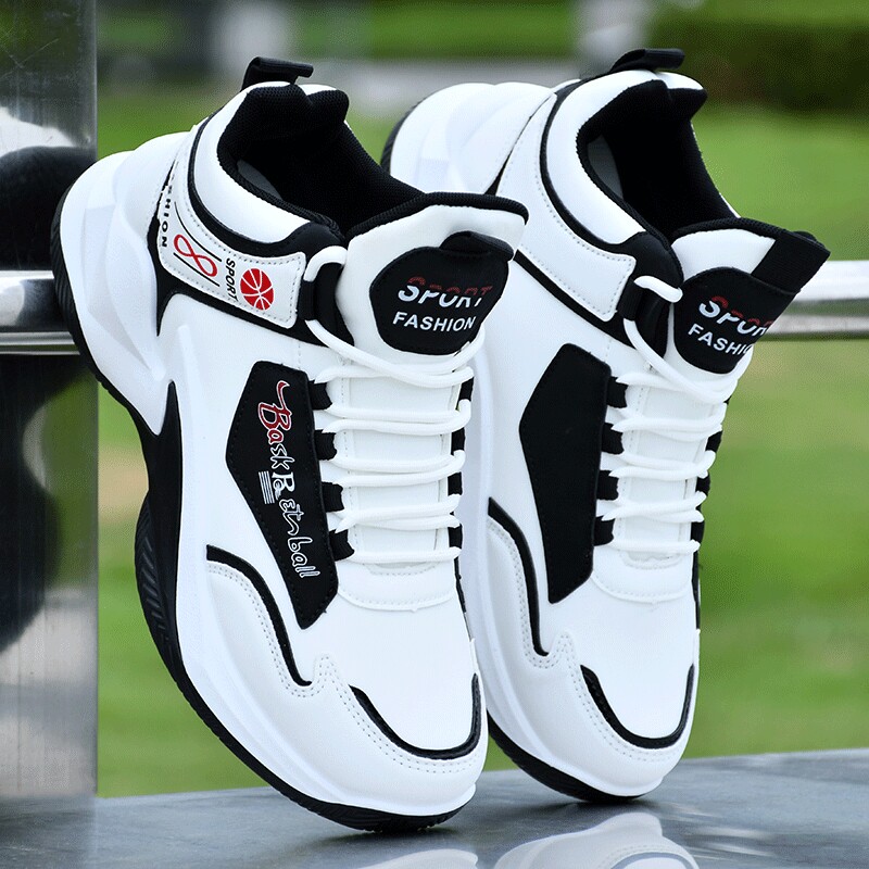 篮球鞋男鞋春秋新款百搭皮面防水学生高帮运动休闲鞋软底跑步鞋男