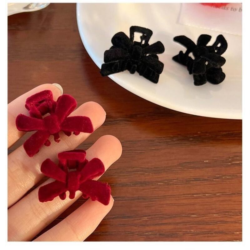 植绒蝴蝶结发夹女侧边碎发小抓夹小号前额刘海夹子头饰高级感发卡