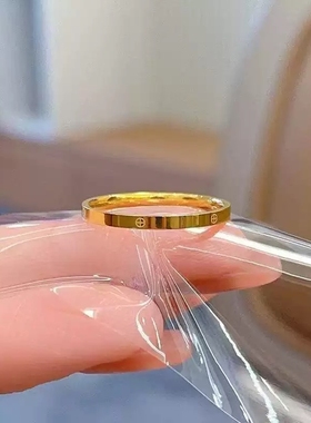 十字素圈戒指日常百搭精致食指戒简约独特小众高级感尾戒足金钛钢