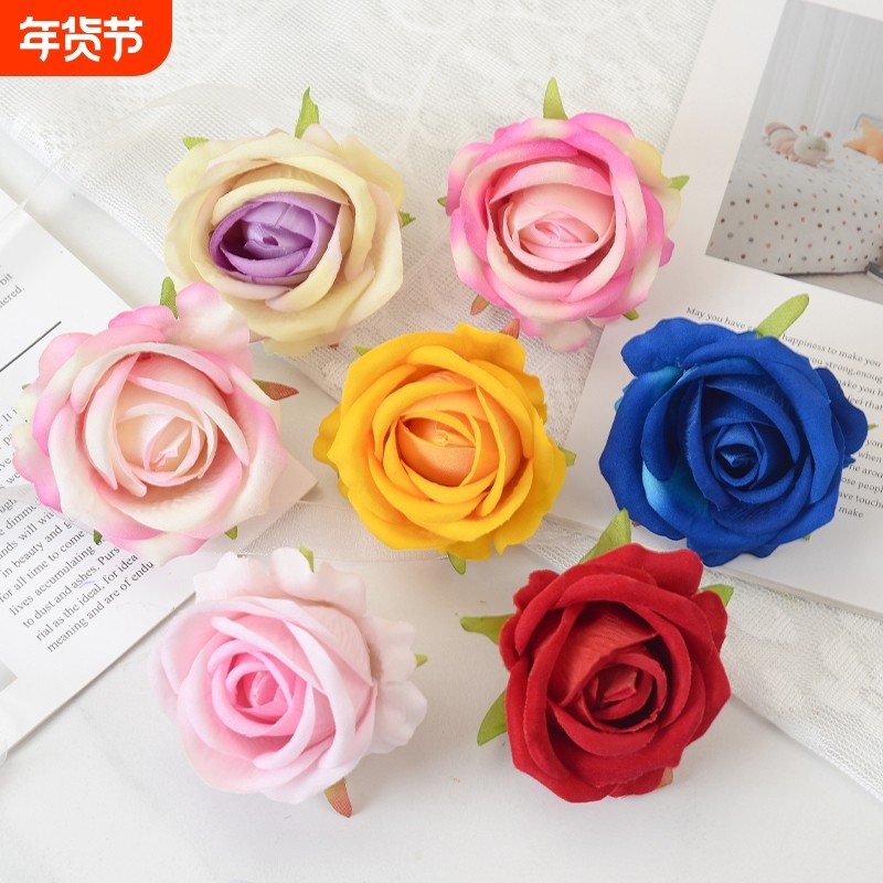 仿真花小绒布玫瑰花头配件DIY花墙路引花插花花朵红色白色黑色