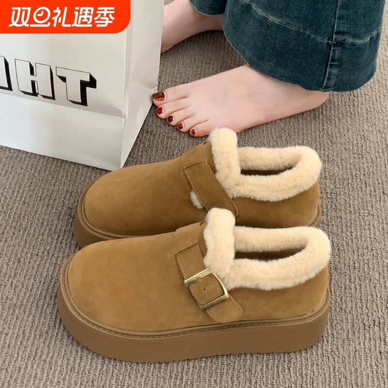 厚底加绒豆豆勃肯鞋女2025新款秋冬季外穿毛毛鞋子保暖棉鞋雪地靴