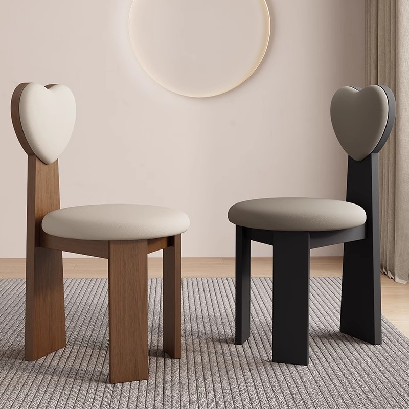 中古风复古爱心椅实木餐椅法式家用化妆椅靠背椅客厅餐厅吃饭椅子